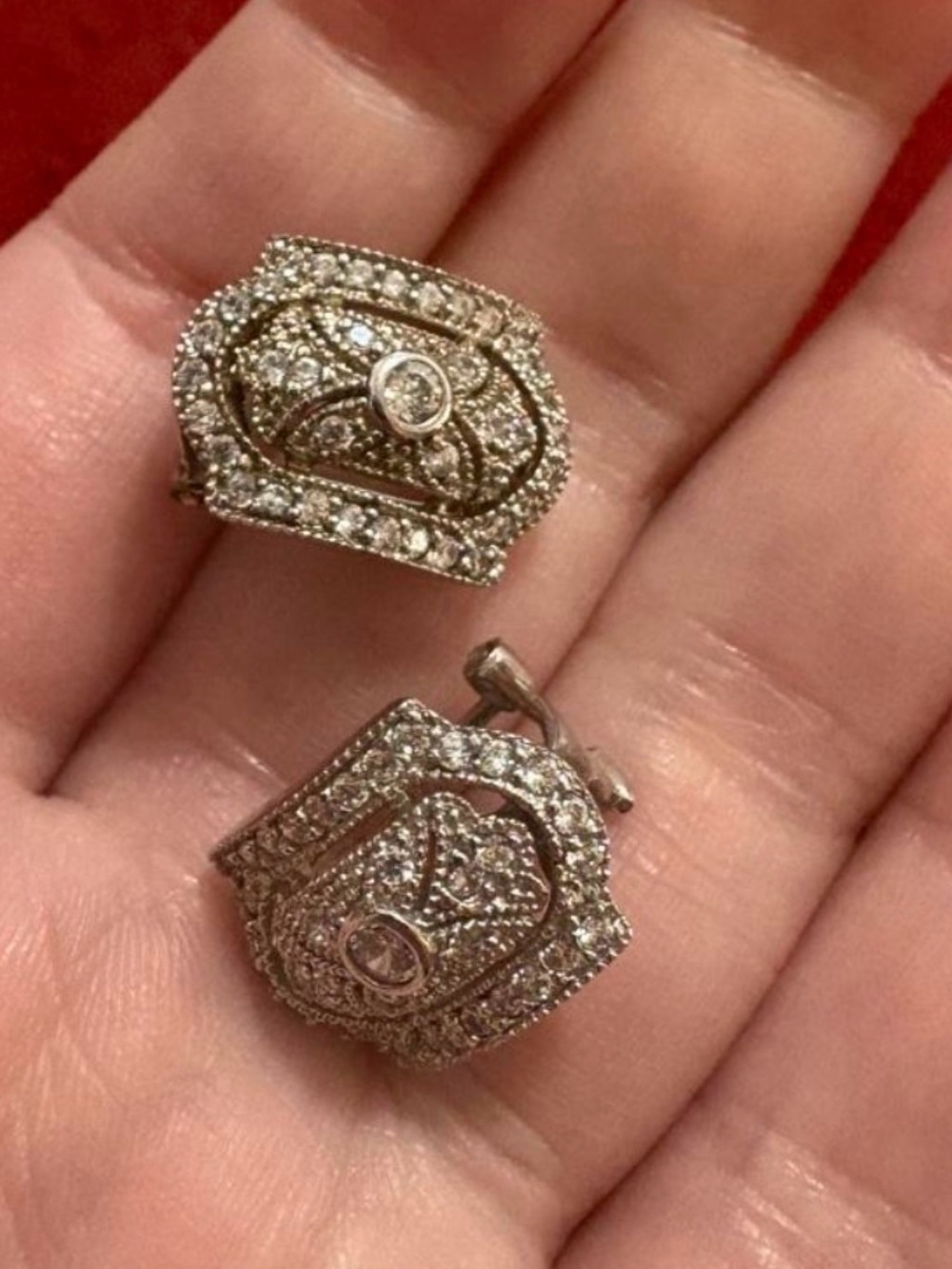 Vintage-sterling Silver 925 ESBO Rhinestone clipboard Earrings